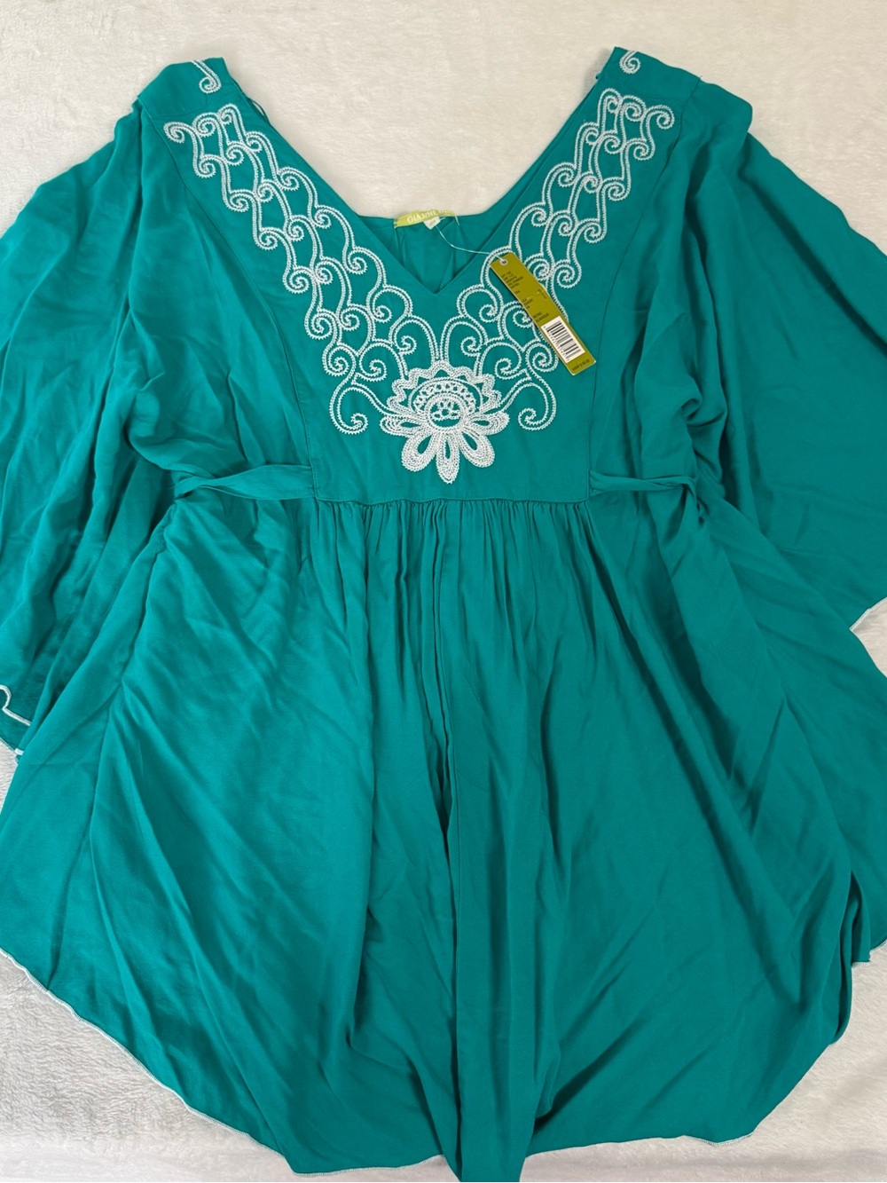 Gianni Bini Retro Glamour Kaftan Dress S Teal Embroidered Boho NWT $95